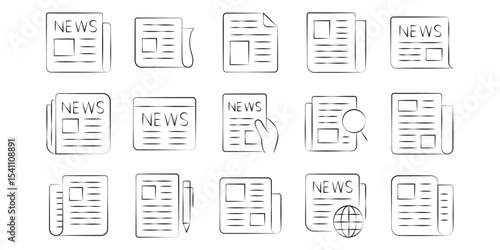 A set of icons for newspapers with news, forms, and letters.
