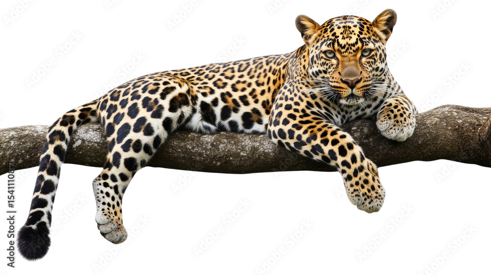 Obraz premium Leopard relaxing on tree branch forest habitat wildlife photography close-up natural beauty