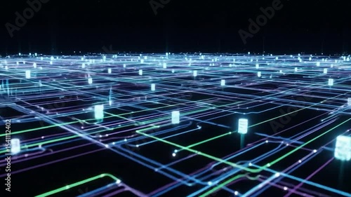 Wallpaper Mural Abstract Network Grid: Data Flow Visualization with Glowing Lines and Nodes in a Digital Space Torontodigital.ca