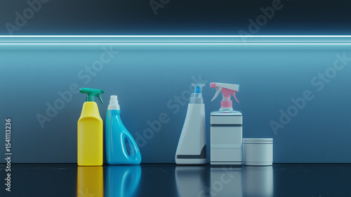 Wallpaper Mural Neatly arranged cleaning supplies on a black kitchen countertop, showcasing a spotless home maintenance concept Torontodigital.ca