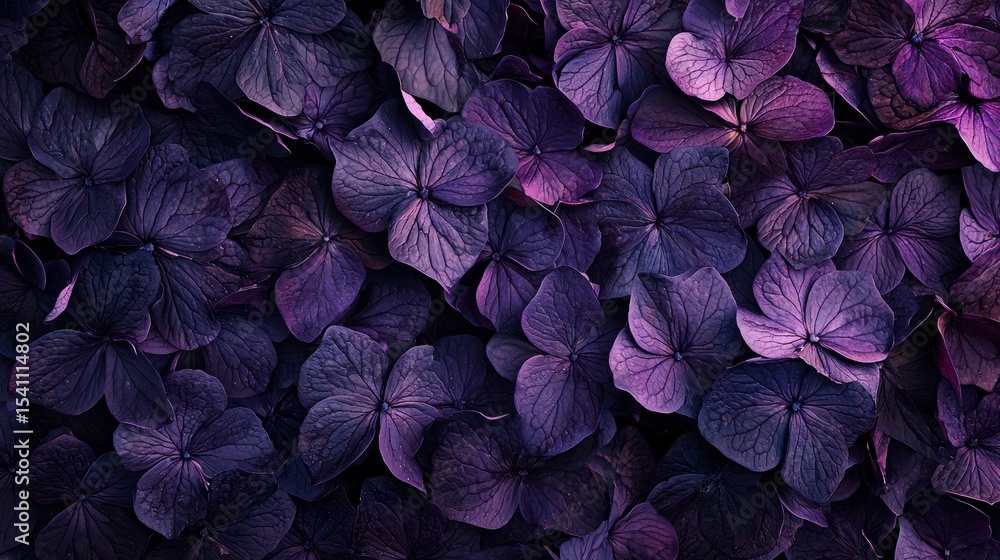 A vibrant purple and black floral arrangement with a dark purple background. A vibrant purple and black floral arrangement with a dark purple background.