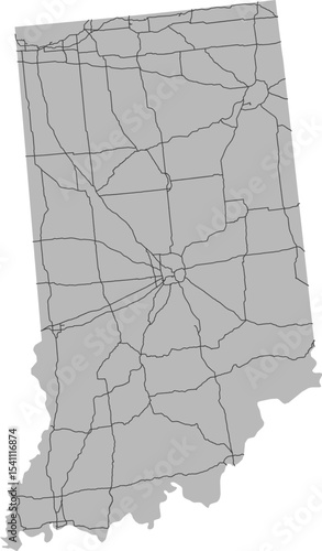 Indiana vector map of the National Highway System with state boundary (NHS,  Albers Equal Area projection, PPT-compatible & fully editable)