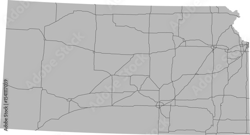 Kansas vector map of the National Highway System with state boundary (NHS,  Albers Equal Area projection, PPT-compatible & fully editable)