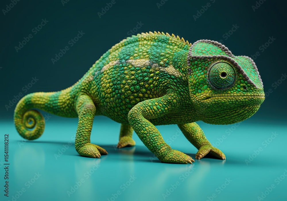 Obraz premium Side view of green chameleon walking