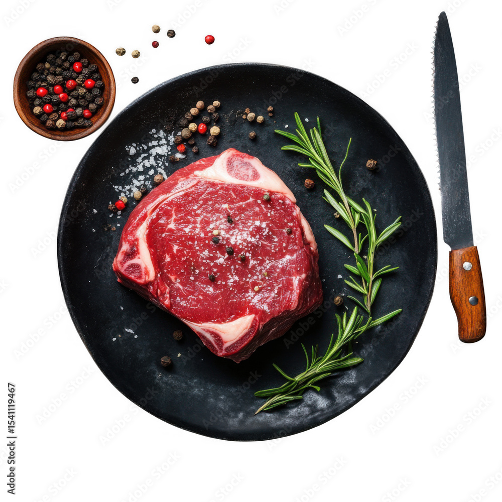 Prime rib eye steak raw beef cut isolated white and transparent background Prime rib eye steak raw beef cut isolated white and transparent background