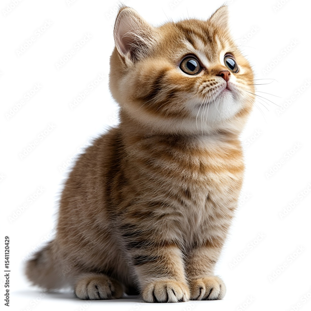 Obraz premium Cute Tabby British Shorthair Cat with Big Eyes on White Background. Generative AI
