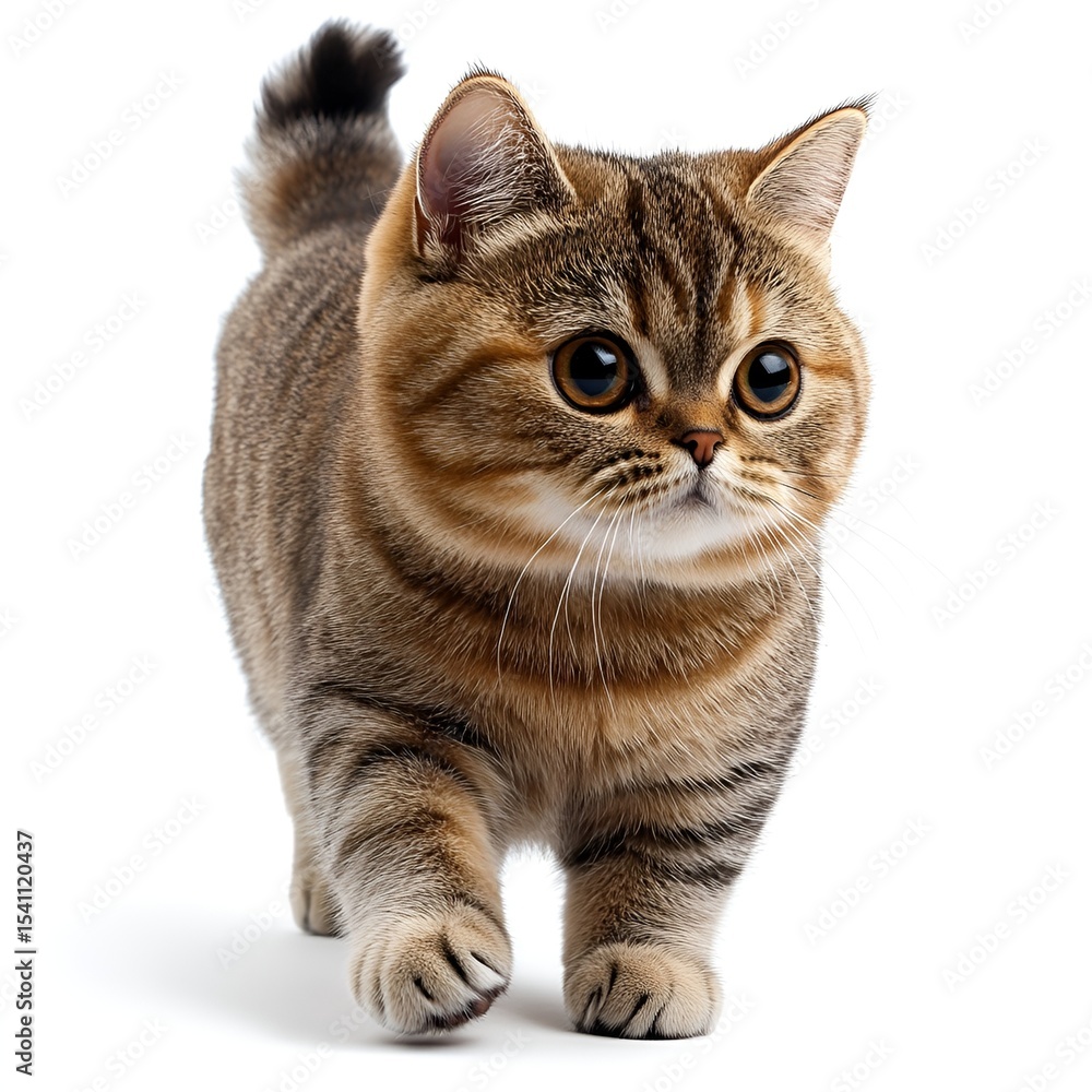 Obraz premium Cute Tabby British Shorthair Cat with Big Eyes on White Background. Generative AI
