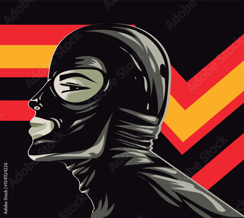 man in black latex with mask