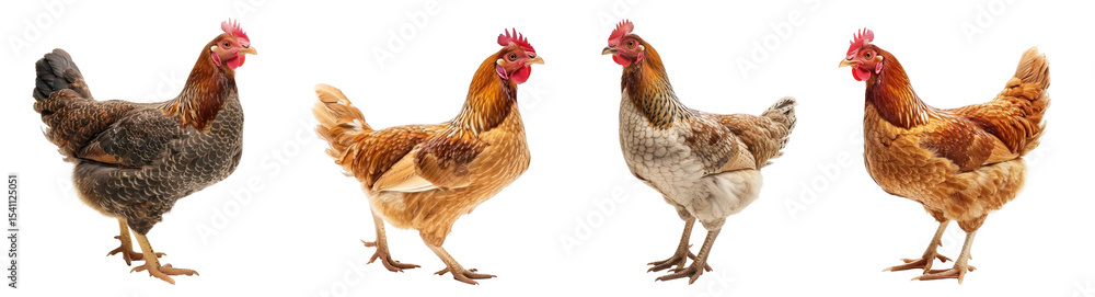 Fototapeta premium Collection of Hen front view full body isolate on transparent background