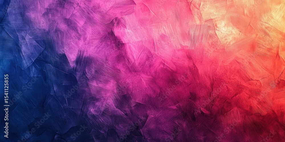 Fototapeta premium A colorful abstract painting with a gradient of pink, purple, and orange hues, featuring brush strokes and textures.