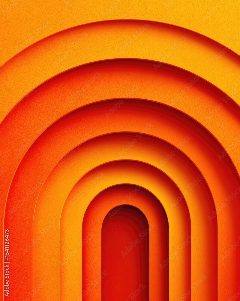 Fototapeta premium Abstract design with concentric arches in warm orange tones.