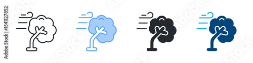 Wind Icon Set Multiple Style. Design In Outline, Blue, Glyph, Dual Tone