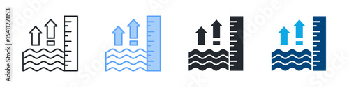 Sea Level Icon Set Multiple Style. Design In Outline, Blue, Glyph, Dual Tone