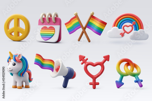 3D Vector LGBTQ+ Pride Icons for Equality and Diversity