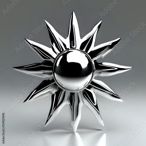 3D Transparent background chrome sun symbol	