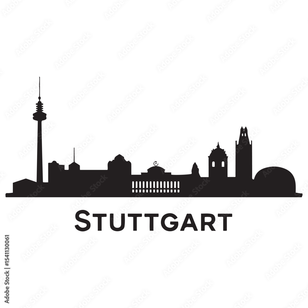 Fototapeta premium Stuttgart city skyline horizontal banner. Stuttgart city, Germany. Vector template for your design.Vector black silhouette. with white background