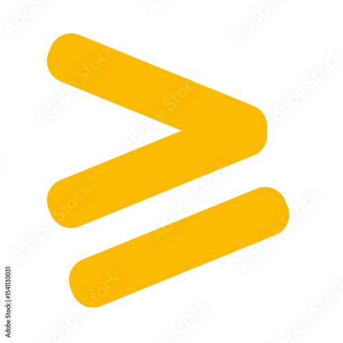 Flat yellow greater-than or equal to symbol icon with smooth, rounded edges. Simple and modern design, ideal for web, graphic, or UI elements.