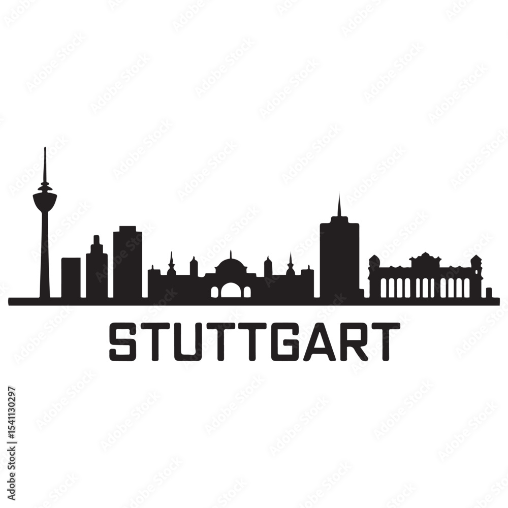 Stuttgart city skyline horizontal banner. Stuttgart city, Germany. Vector template for your design.Vector black silhouette. with white background Stuttgart city skyline horizontal banner. Stuttgart city, Germany. Vector template for your design.Vector black silhouette. with white background