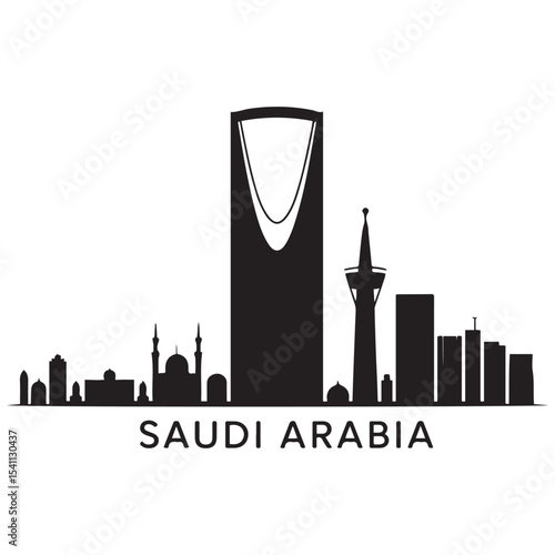 Saudi Arabia skyline and landmarks. Vector black silhouette. with white background