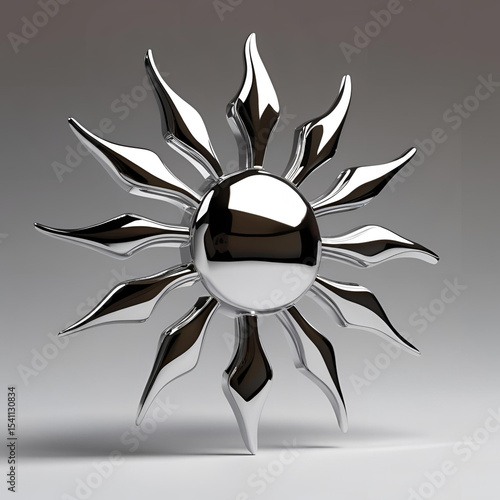 3D Transparent background chrome sun symbol	