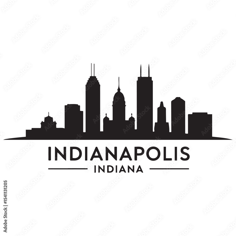 Obraz premium Indianapolis skyline horizontal banner. Indianapolis, Indiana. Vector template for your design. Vector black silhouette. with white background