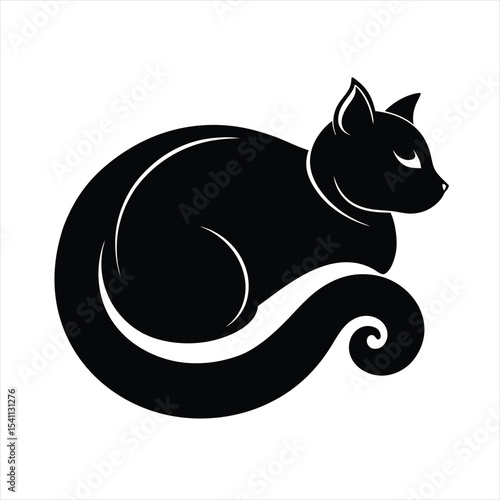 A cute domestic black cat vector cartoon silhouette illustration