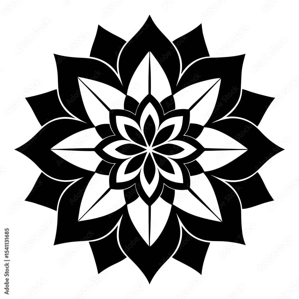 Fototapeta premium Graphic Floral Mandala with Crisp Petals and Bold Linework