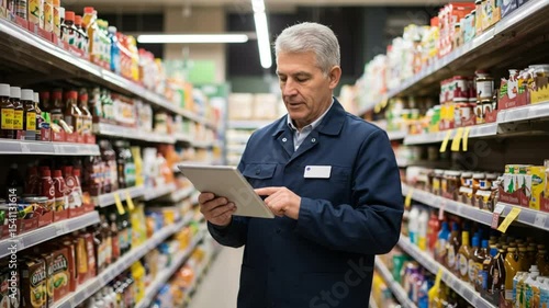 Wallpaper Mural Supermarket Manager Tablet Inventory Check. Torontodigital.ca