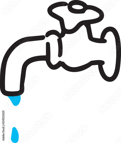 水が少し出ている蛇口の手書きイラスト