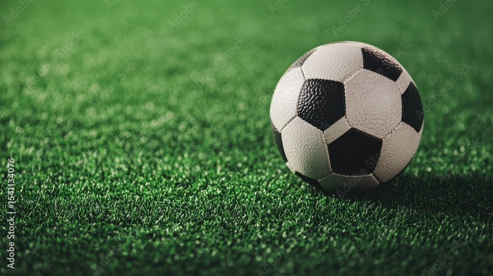 Obraz premium Soccer Ball on Green Turf Field Representing Sport, Play, Team, Fitness, and Outdoor Activities for Fun