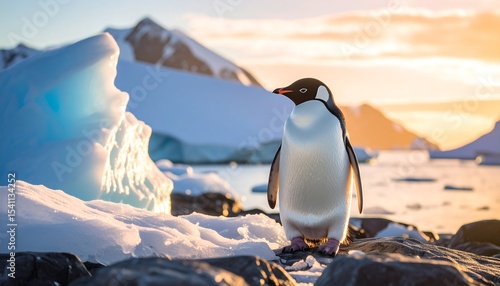 Penguin on Antarctic Coastline.