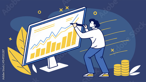 Businessman Analyzing Financial Data on a Large Computer Screen.