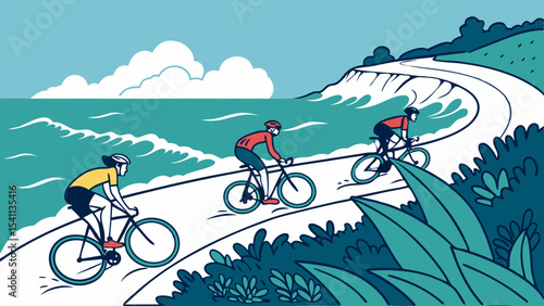 Coastal Bike Riders Enjoying Scenic Pathway.