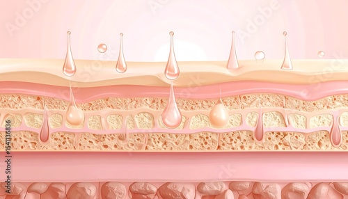 Skin layers with serum drops illustration.