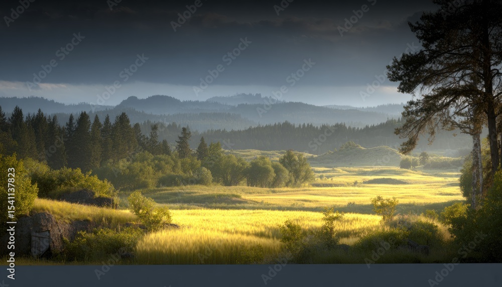 Fototapeta premium Panoramic vista of a golden valley