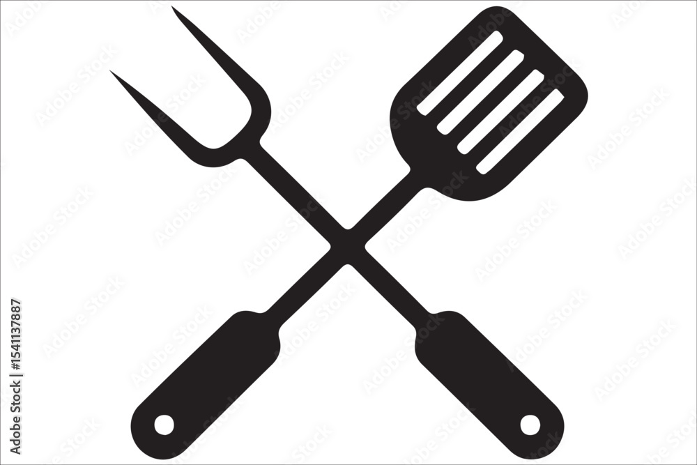 Fototapeta premium BBQ Grill and Food Silhouette Set – Summer Barbecue Vector Icons.