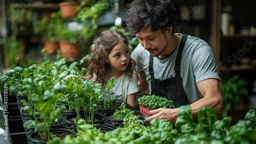 Wallpaper Mural Father and daughter tending vibrant herb garden Torontodigital.ca