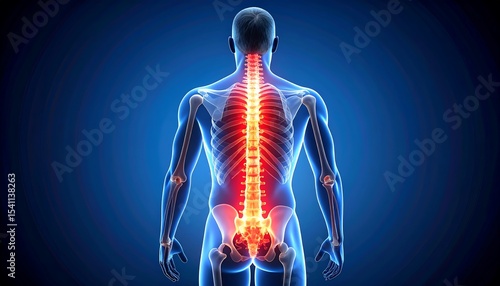 Spine anatomical model with with pain.
