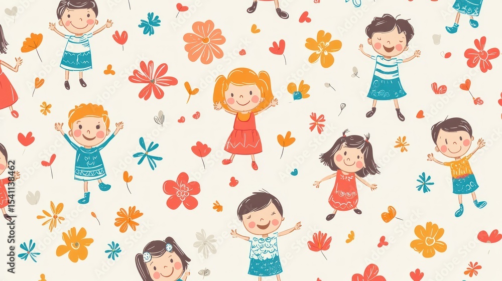 Children playing with colorful flowers and hearts on a white background. Children playing with colorful flowers and hearts on a white background.