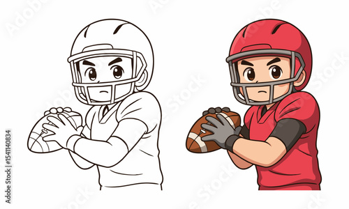 American football player holding a ball coloring page for kids