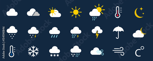 Weather icon set. Forecast weather flat symbols.