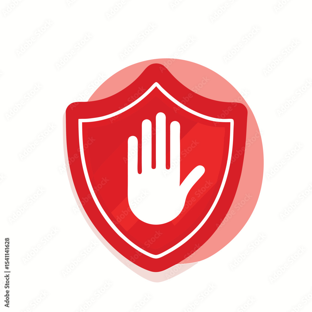 Obraz premium Stop sign hand inside shield representing protection security and prevention safety vector illustration