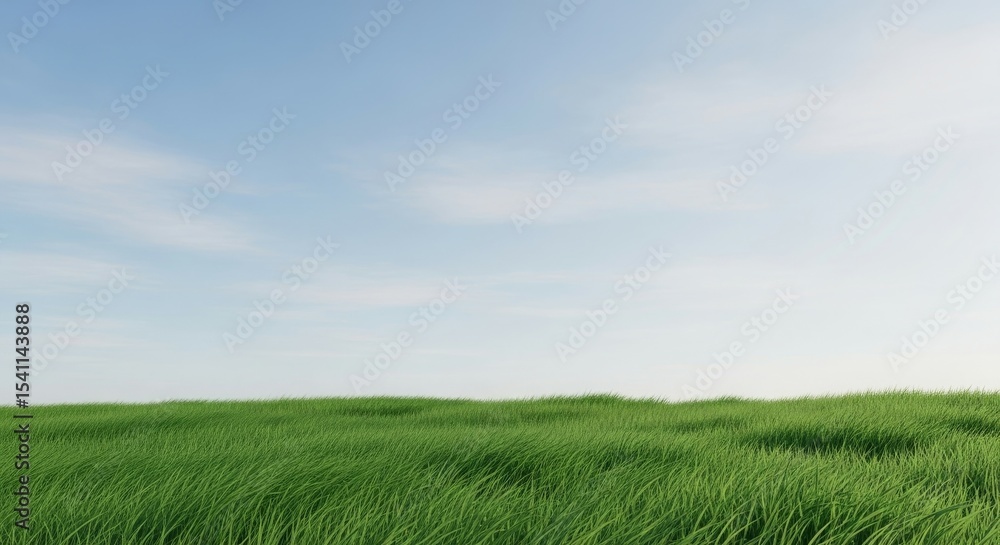 Fototapeta premium A serene landscape of lush green grass under a clear blue sky.