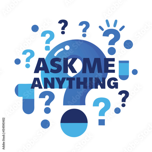 Ask me anything concept design featuring question marks and informational message