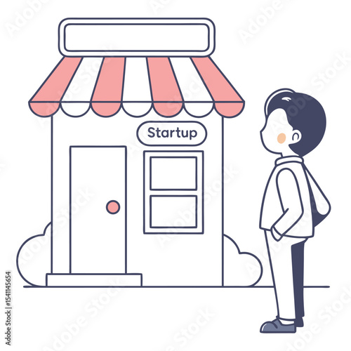 Faceless flat design of a man working on a laptop, suitable for freelancer, startup, or e-commerce concept designs. Not AI-Generated