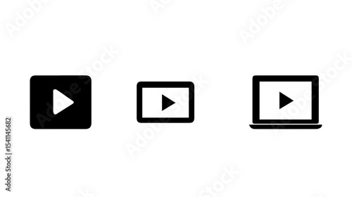 Play Button Icons Set in Minimalist Design Style for Modern Media and Video Applications in Various Sizes and Backgrounds