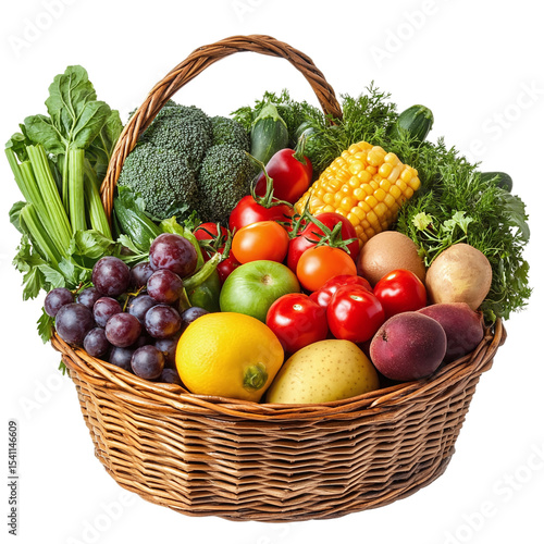 Fototapeta Naklejka Na Ścianę i Meble -  Fresh fruits and vegetables in a basket isolated on transparent background.