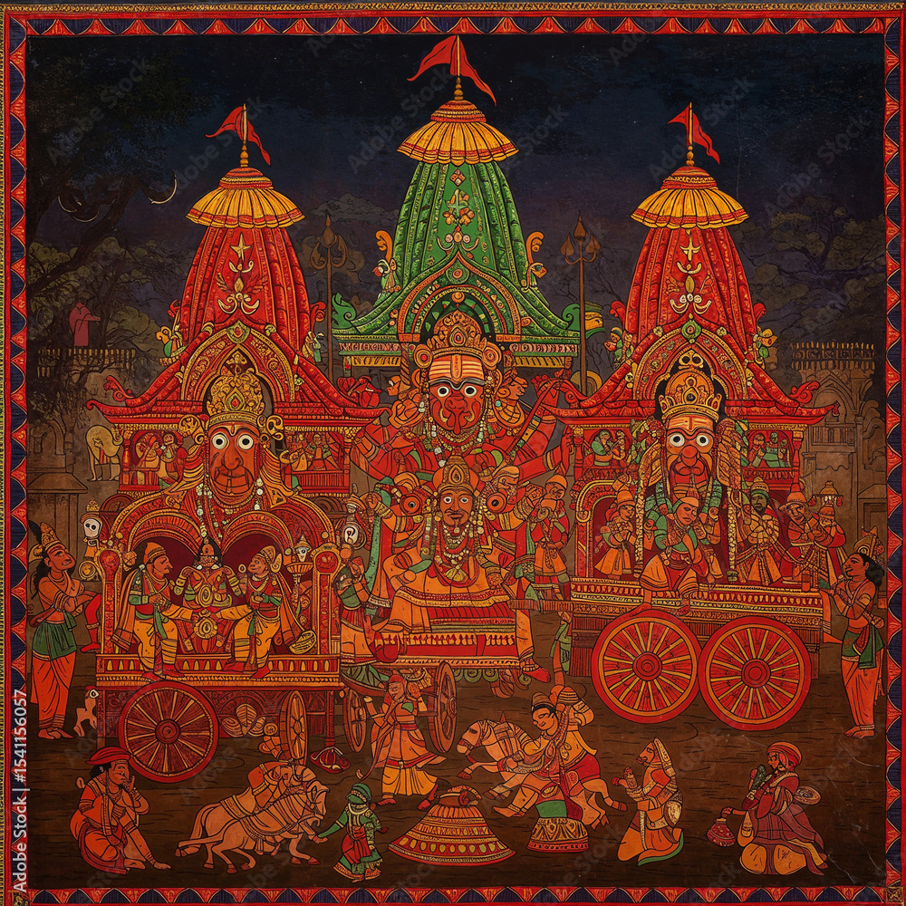 Fototapeta premium Pattachitra Glory: Rath Yatra in Folk Art