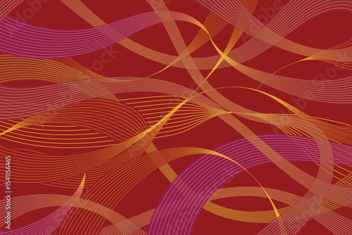 Luxurious abstract background with elegant wavy red, gold, and purple lines. Ideal for Chinese New Year, festive celebration, decoration, or Asian culture themed design projects and templates.