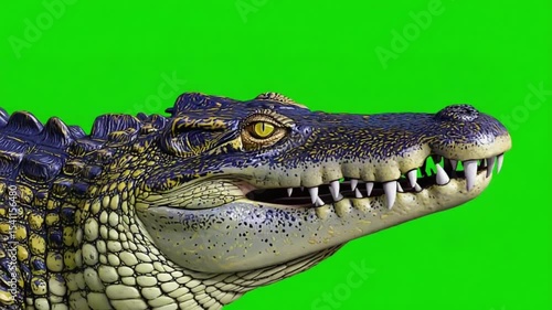 Crocodile head with green screen